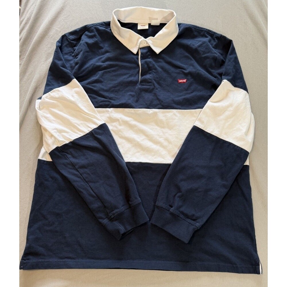 Levis Rugby Polo Shirt Men Large Navy White Classic Relaxed Fit  Preppy Colar